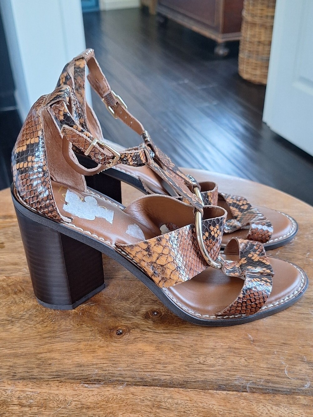 Franco Sarto Snake Print Block Heel Sandals Women's Size 8.5 New